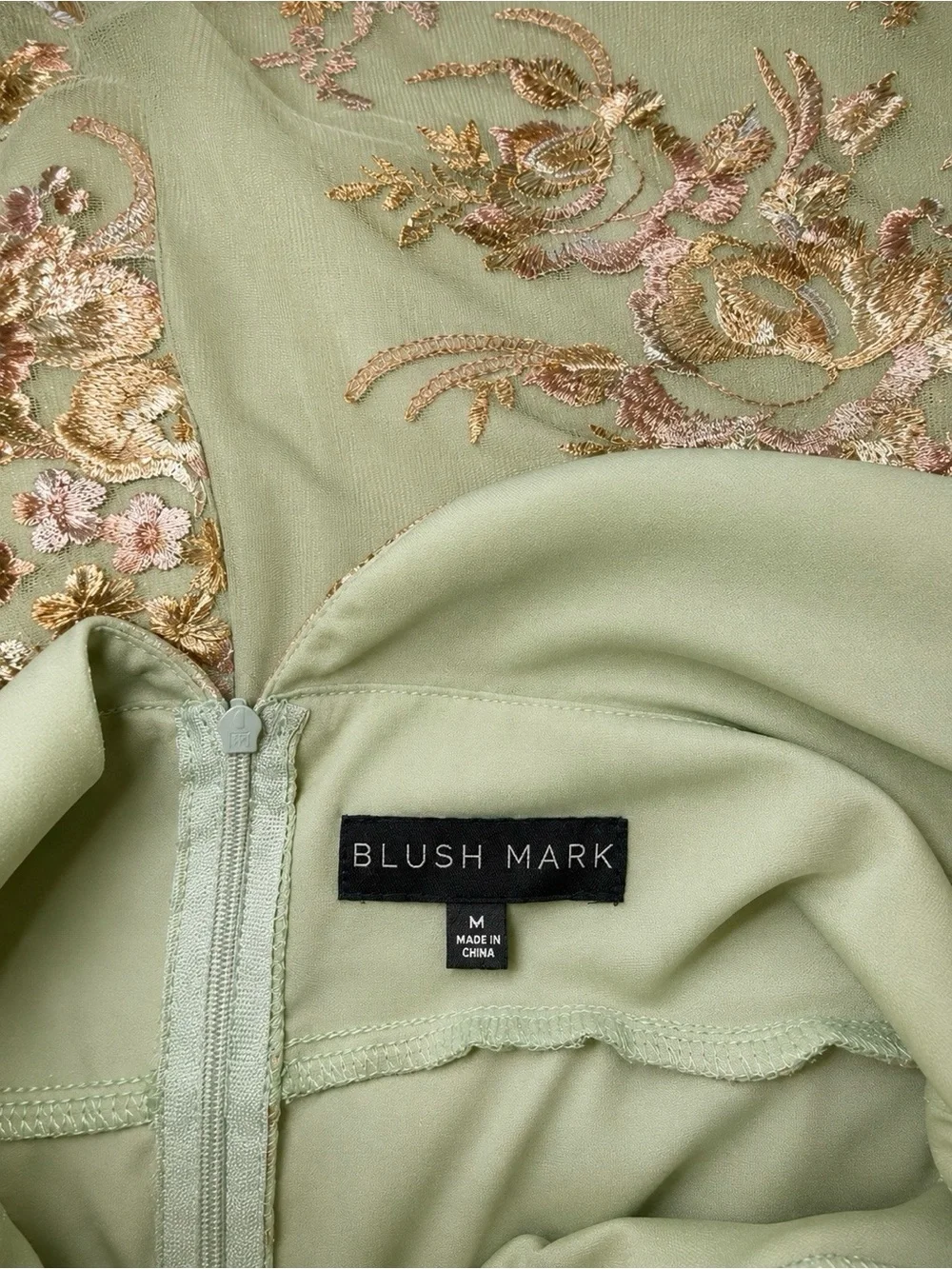 Azazie Mint Green Maxi Dress with Gold Floral Embroidery - Picture 4 of 4